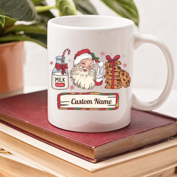 🎅 Personalized Christmas Mug - Retro Santa Claus, Milk & Cookies, Customizable - Picture 2 of 4